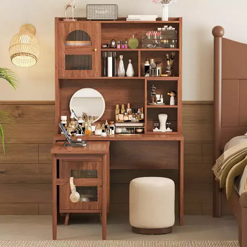 Okak moderne houten bureau voor kantoor aan huis met bureaublad, stoel en boekenkast, opbergbureau voor tieners en studenten om te studeren en schrijven, voor studie en kantoor
