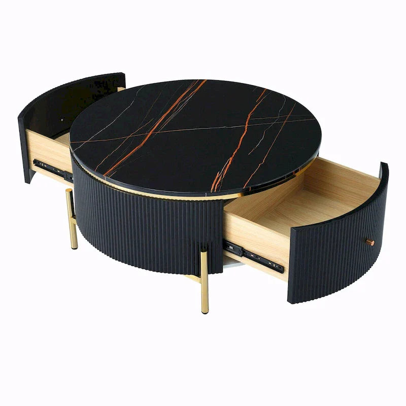 Table basse ronde moderne de 31,5 pouces avec grand espace de rangement dans le tiroir