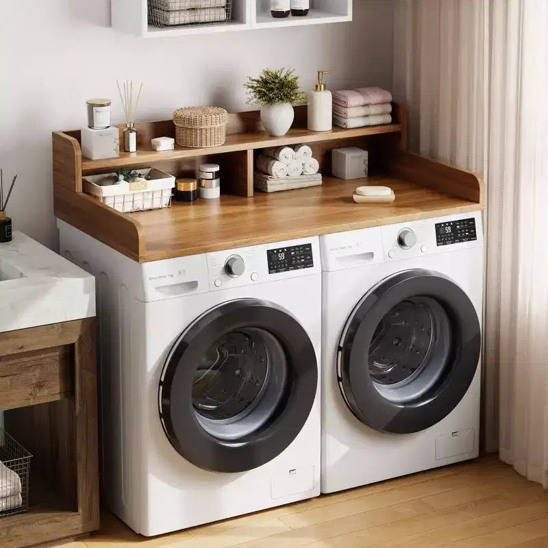 2-stufige Waschmaschinen- und Trockner-Arbeitsplatte mit Ablage oder Schubladen, Wäsche-Arbeitsplattenabdeckung mit rutschfester Unterlage, 54 x 27,5 Wäscheauflage zum Wäschefalten